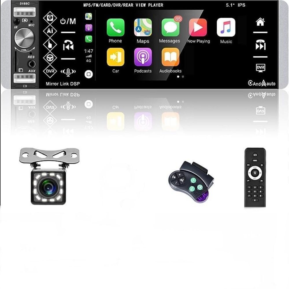 Car Smart AI Voice Player 1 Din Bluetooth CarPlay & Android 5.1” Screen